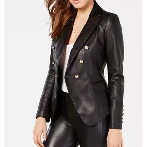 GUESS Kumi Dble-Breasted Faux-Leather Blazer black